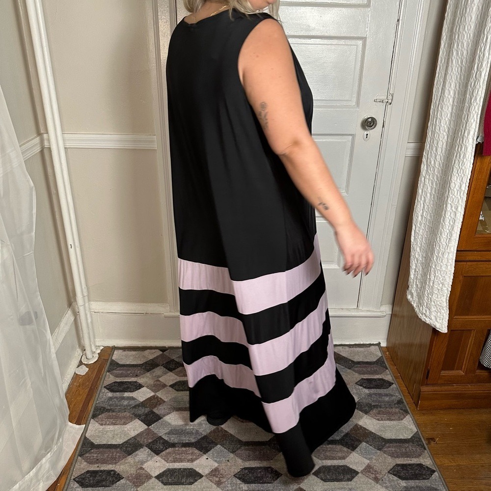 Dora Landa Maxi Dress Black & Pink‎ Boho Fairy Grunge Flowy Drapes Neck Casual - Picture 7 of 15